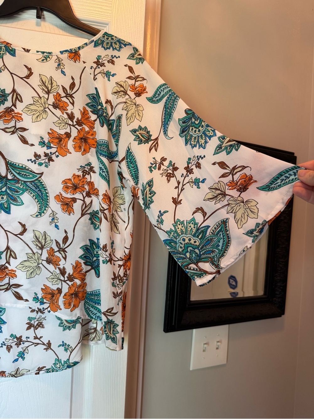 Papermoon Cream Floral Blouse with Teal and Orange Print NWOT